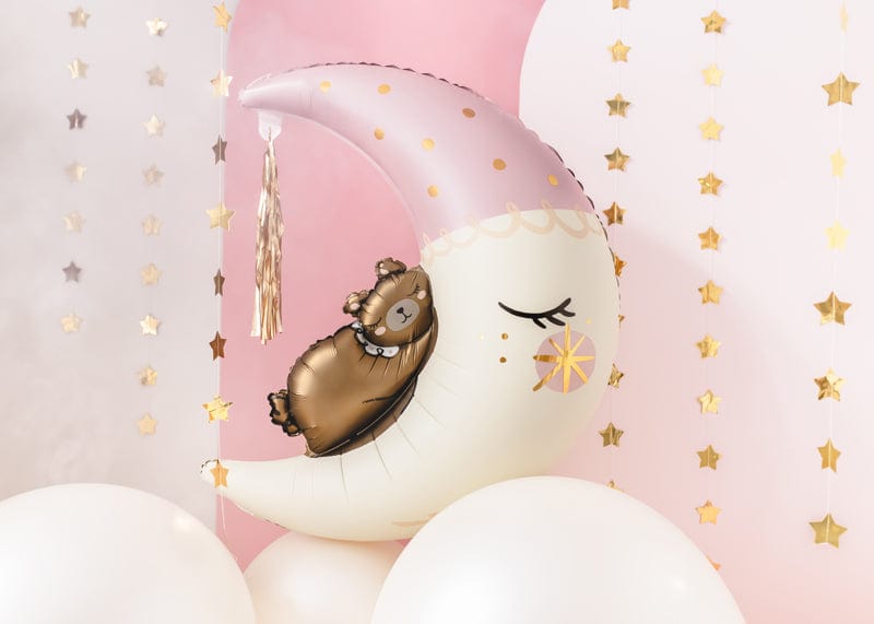 Sleeping Baby Bear Moon Balloon - Pink