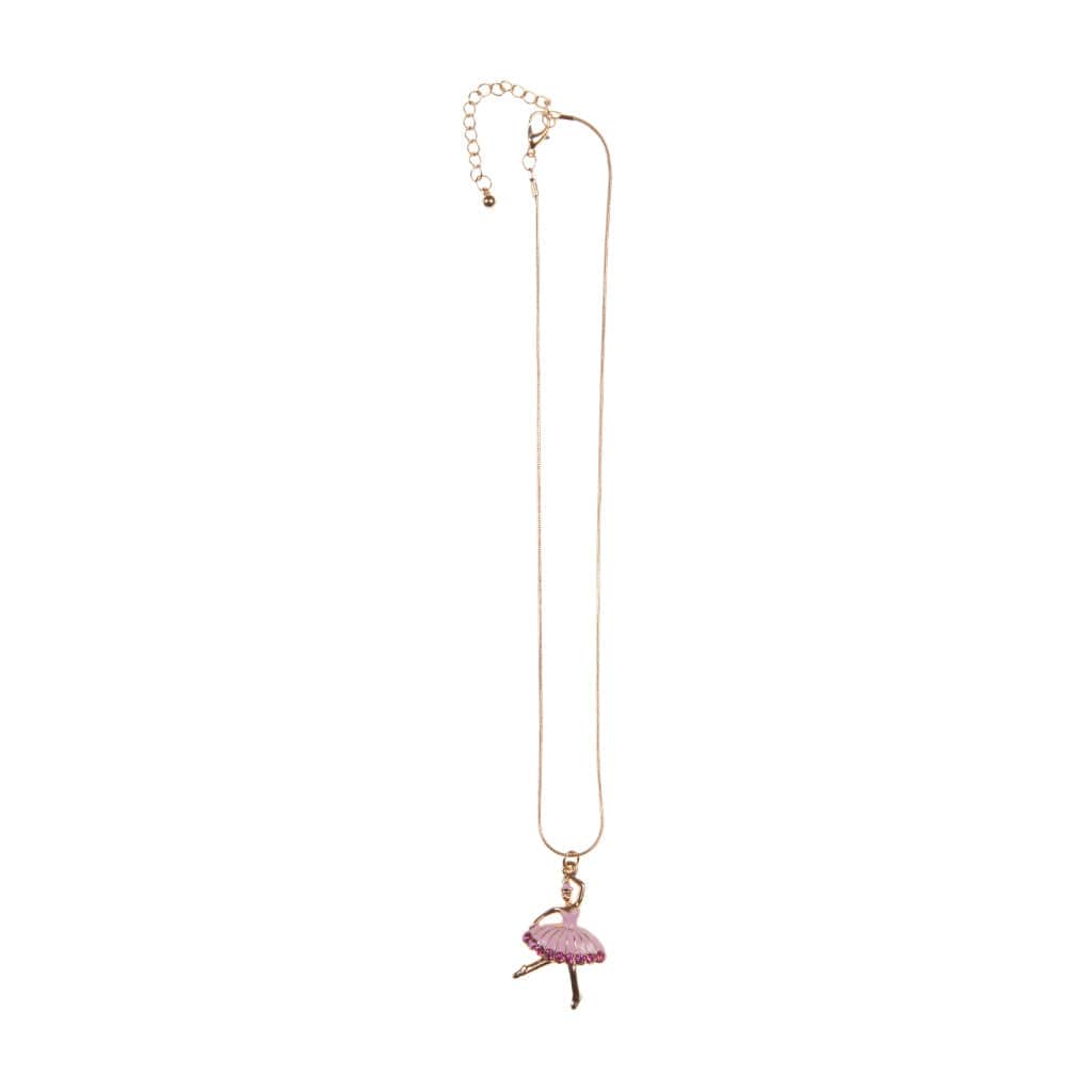 The Ballerina Charm Necklace features a gold-toned adjustable chain and a playful pink lollipop-shaped pendant with a gold stick—a standout accessory from our Ballet Collection.