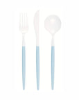 Blue and white plastic party cutlery set - disposable utensils fork knife spoon for baby shower ocean theme beach frozen party supplies