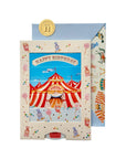 Hello Happy vintage Circus slider birthday card interactive circus performers circus theme party card with lion tamer acrobats