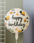 Globo de feliz cumpleaños de camiones de construcción