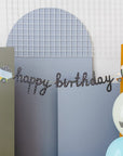 Banner de feliz cumpleaños de camiones de construcción