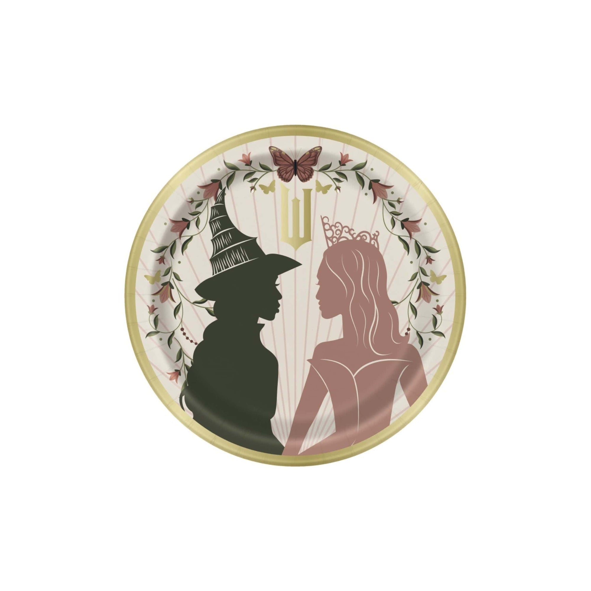 Wicked party plates with Elphaba and Glinda silhouettes - Broadway musical birthday party supplies for theater fans