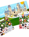 The Hogwarts Puffy Sticker Playset features a vibrant Hogwarts castle backdrop and a variety of Harry Potter-themed puffy stickers, including students, professors, magical creatures, books, and portraits for creative play.