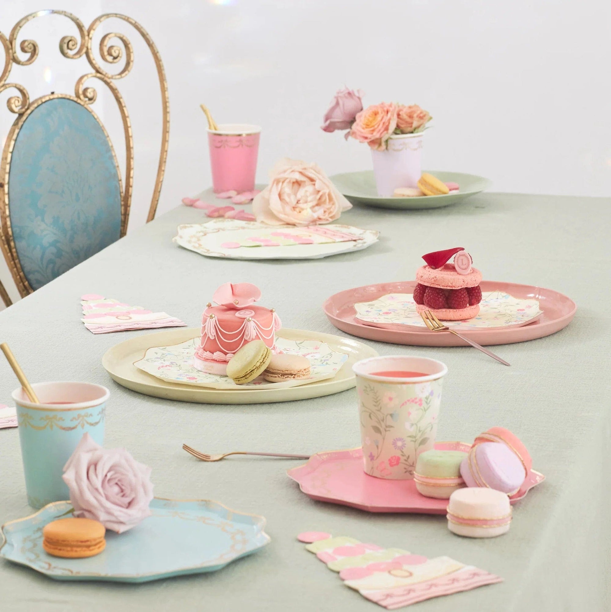 Laduree Paris tea party table setting - Meri Meri vintage plates cups napkins for elegant celebrations