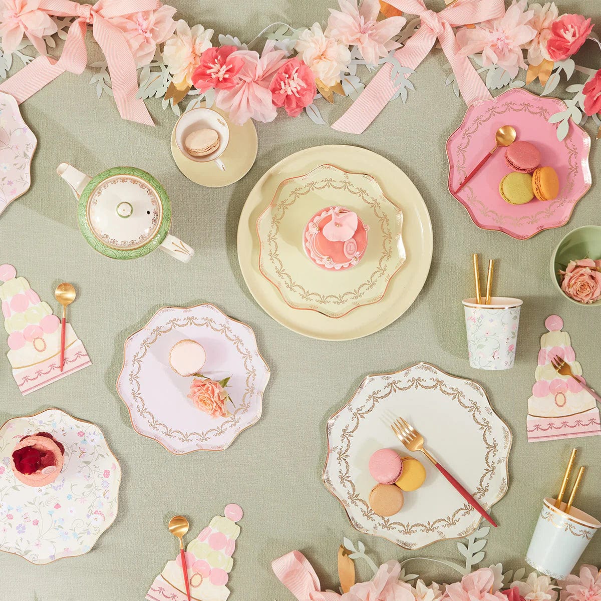 Meri Meri Laduree floral party plates  - vintage tea party tableware with gold rim details