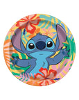 Lilo and Stitch party plates with tropical Hawaiian design featuring Disney characters - kids birthday party luau tableware and dinnerware supplies