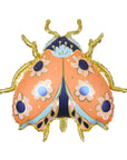 Orange ladybug foil balloon with floral pattern - decorative party balloon for kids birthday celebrations