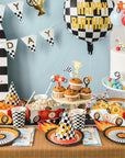 Racing car tire plates with flames checkered pattern cups Happy Birthday decorations - complete race car themed party supplies for boys birthday