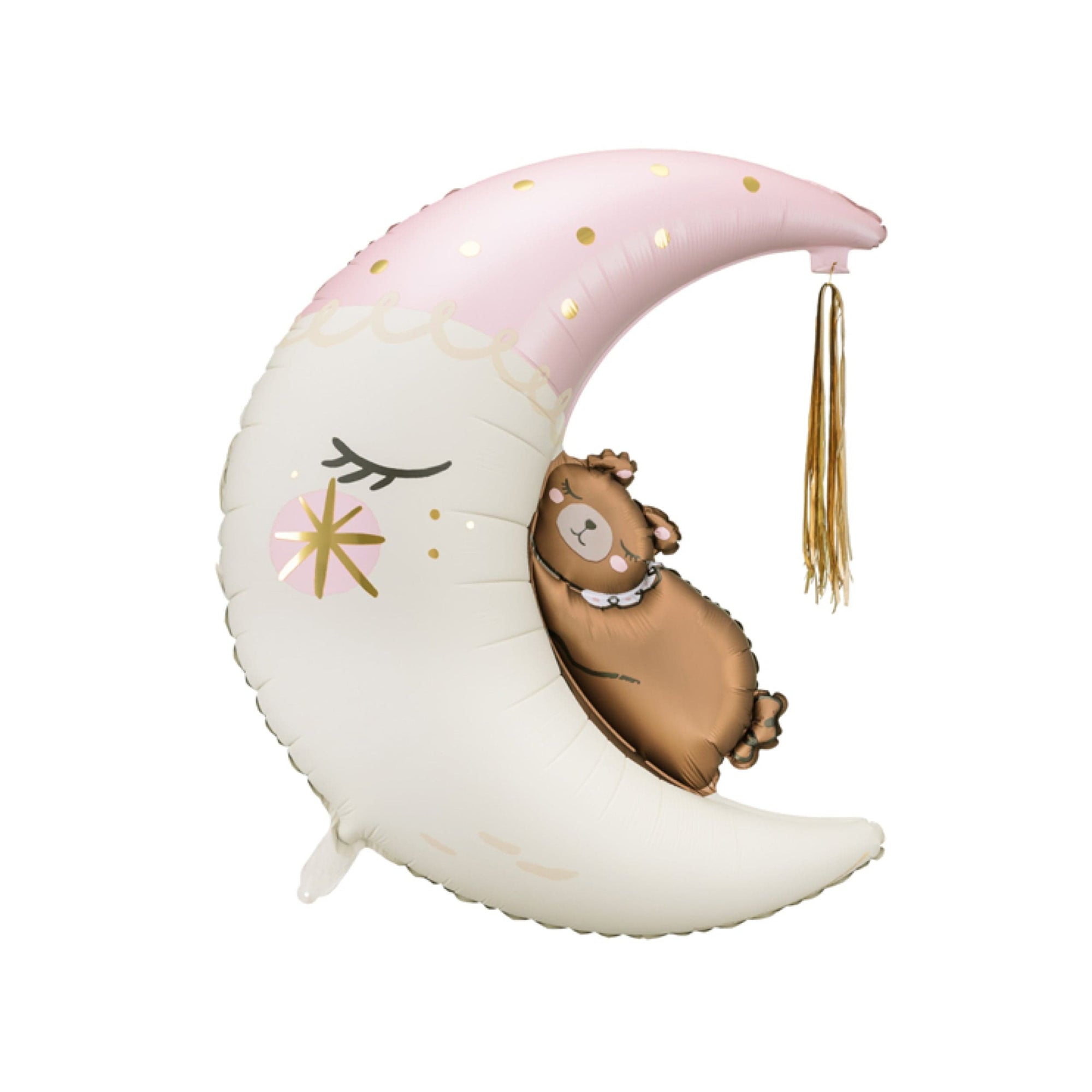 Sleeping Baby Bear Moon Balloon - Pink