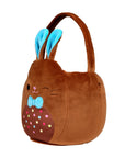 Brown Squishmallows plush Easter basket with bunny ears and face on a white background