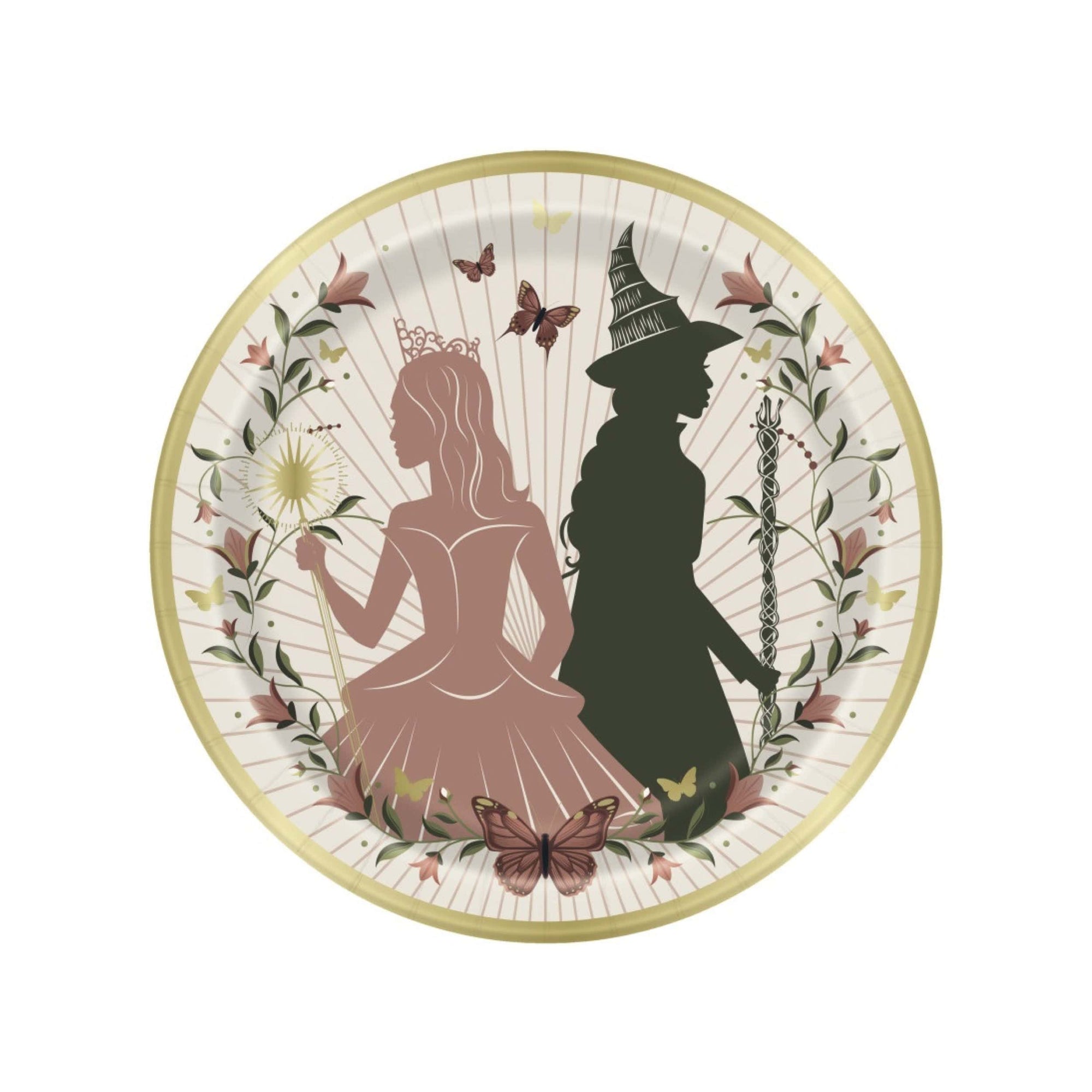 Wicked musical party plates featuring witch and princess - Elphaba Glinda themed birthday tableware for kids