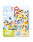 Bluey Sticker Playset packaging with 35+ repositionable puffy stickers and 2 play scenes; Bluey birthday gift or activity set for kids 3+