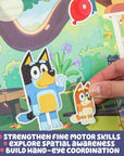 Bluey Sticker Playset backyard scene with Bingo sticker; builds fine motor skills, spatial awareness, and hand-eye coordination ages 3+