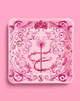 Pink Wicked party plate with dark pink foil tiara, sparkling wand, butterflies, and swirling florals