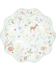 Mint woodland animal cake party plate with watercolour fawn, goose, chicks and wildflower design