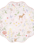 Pink Meri Meri Little Animals dinner plate with pastel watercolour woodland animals and waved border
