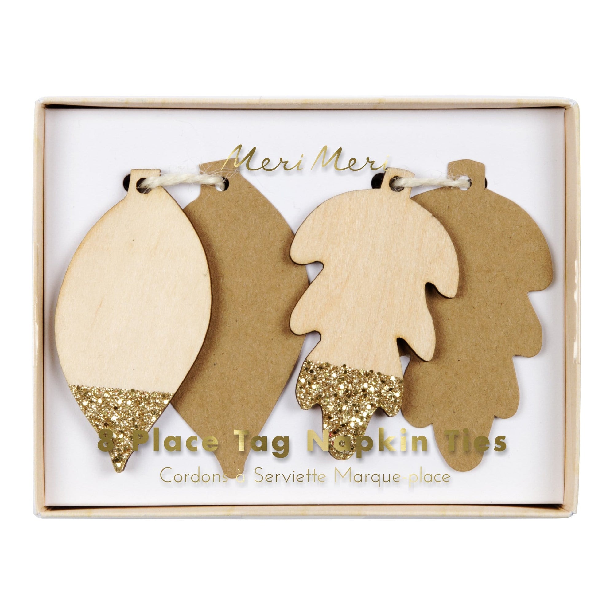 Meri Meri Glitter Leaf Place Tag Napkin Ties