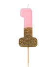 Bougie Chiffre Pailletée Rose et Or