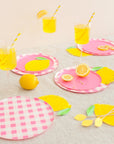 Platos circulares de cuadros vichy rosas - Grandes