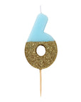 Blue and Gold Glitter Number Candle - 6