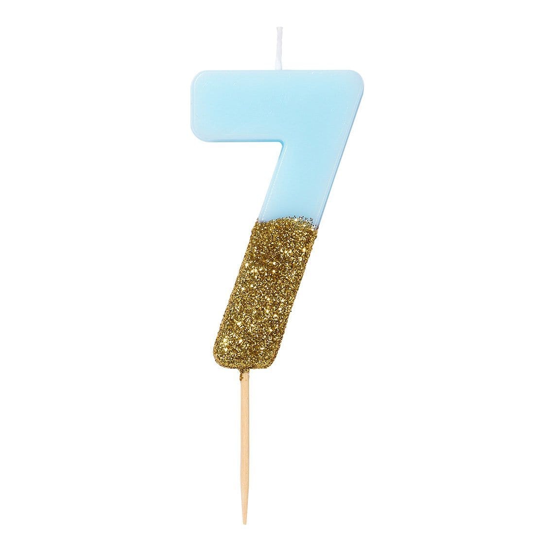 Blue and Gold Glitter Number Candle - 7