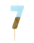Bougie Chiffre à Paillettes Bleues et Dorées - 7