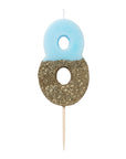 Bougie Chiffre à Paillettes Bleues et Dorées - 8