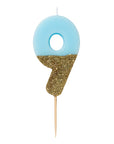 Bougie Chiffre à Paillettes Bleues et Dorées - 9