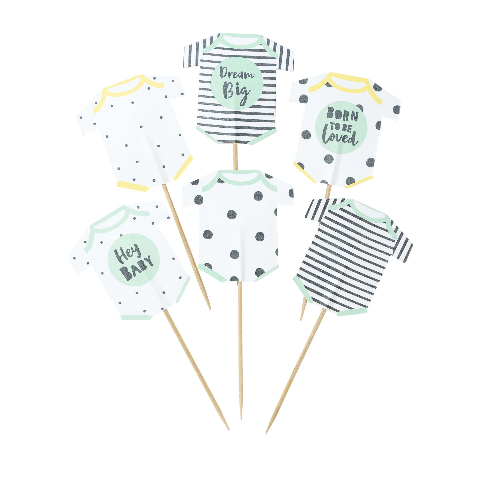 Toppers de cupcakes pour bébé Onesie jaune et menthe