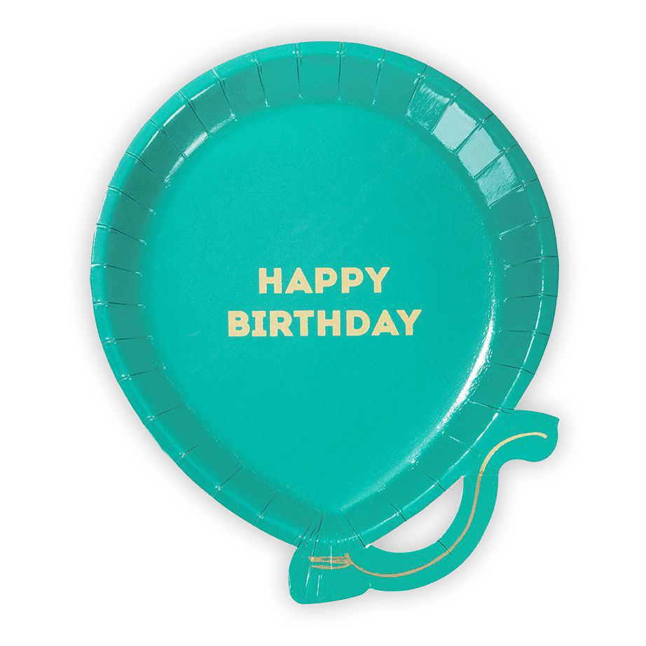 Platos de cumpleaños con globos de mezcla de arcoíris
