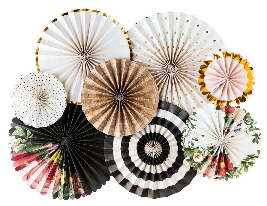 Black White Floral Paper Fans