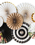 Black White Floral Paper Fans