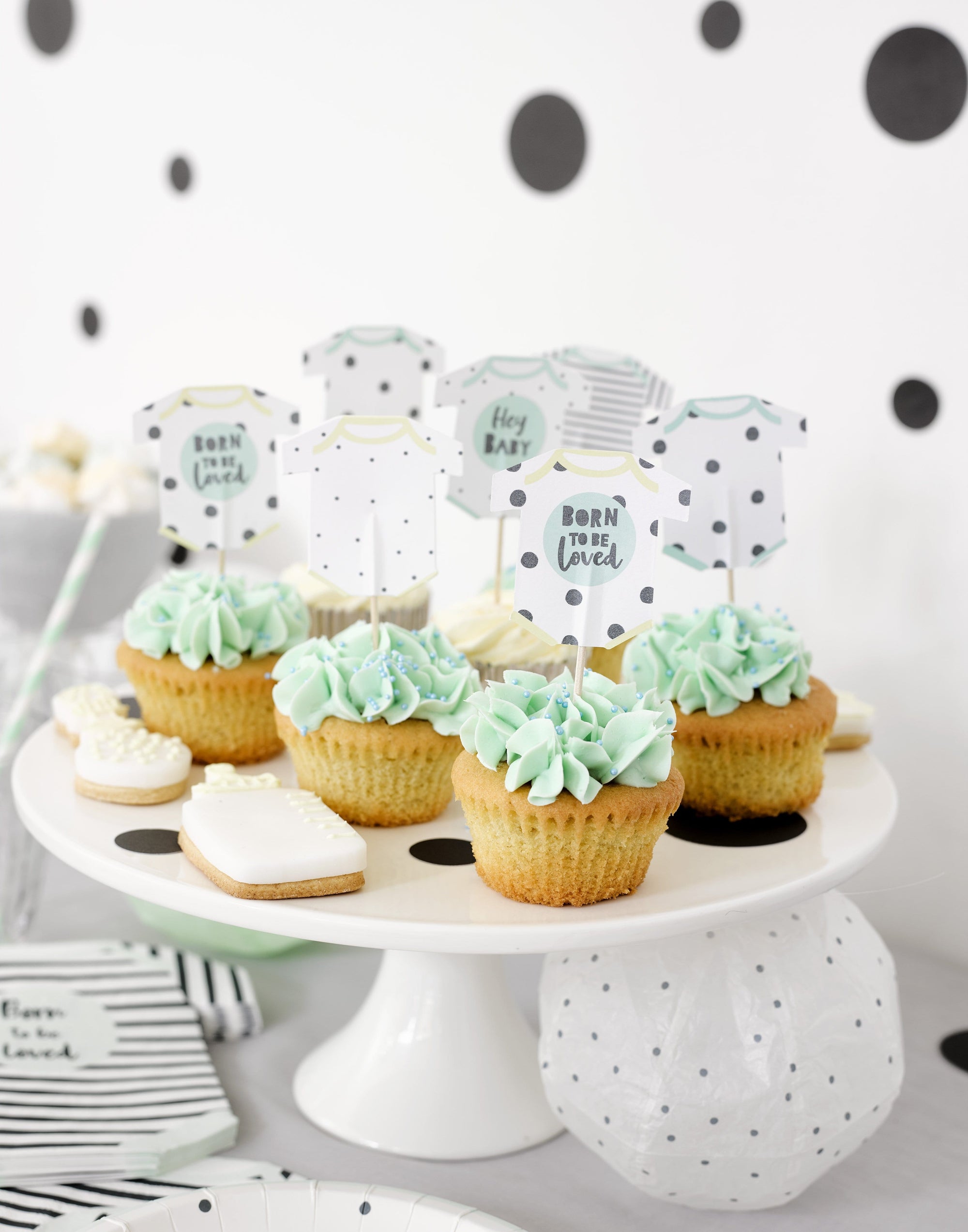 Toppers de cupcakes pour bébé Onesie jaune et menthe