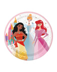 Disney Princess round party plates with Cinderella Ariel Moana - decorative paper plates for princess themed birthday parties