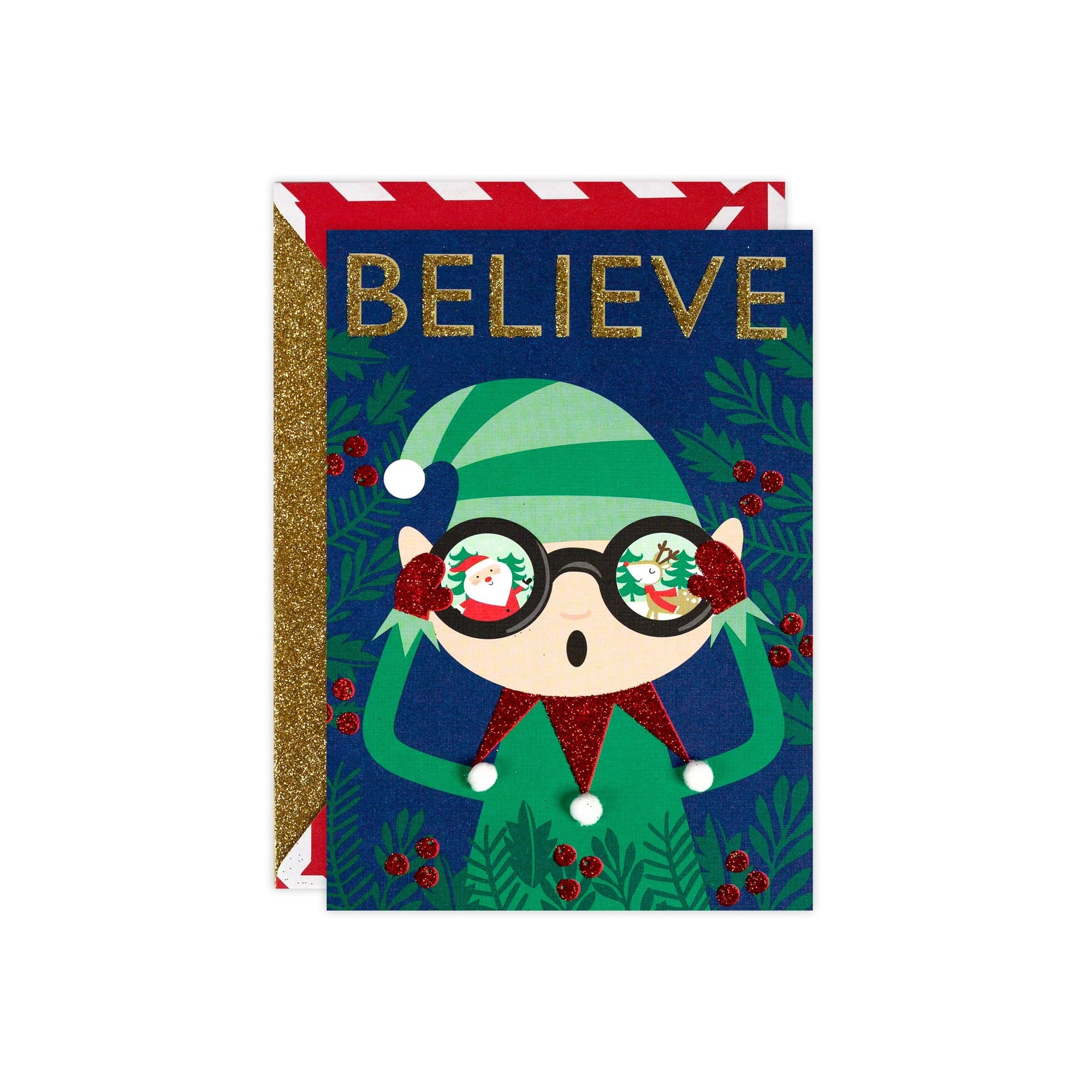 Santa's Elf Believe Glitter Card