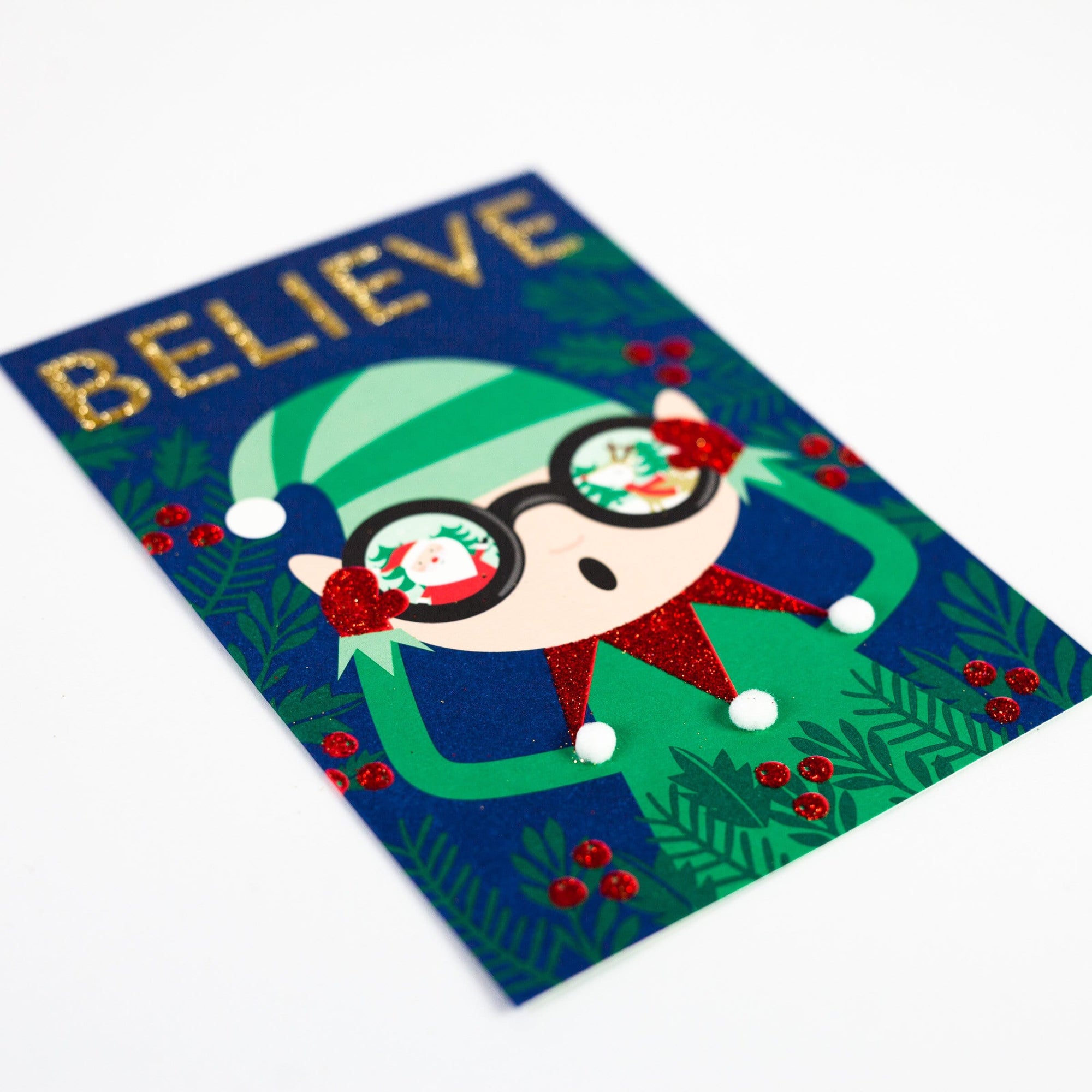 Santa's Elf Believe Glitter Card