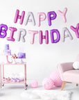 Ballons joyeux anniversaire mélange rose et violet