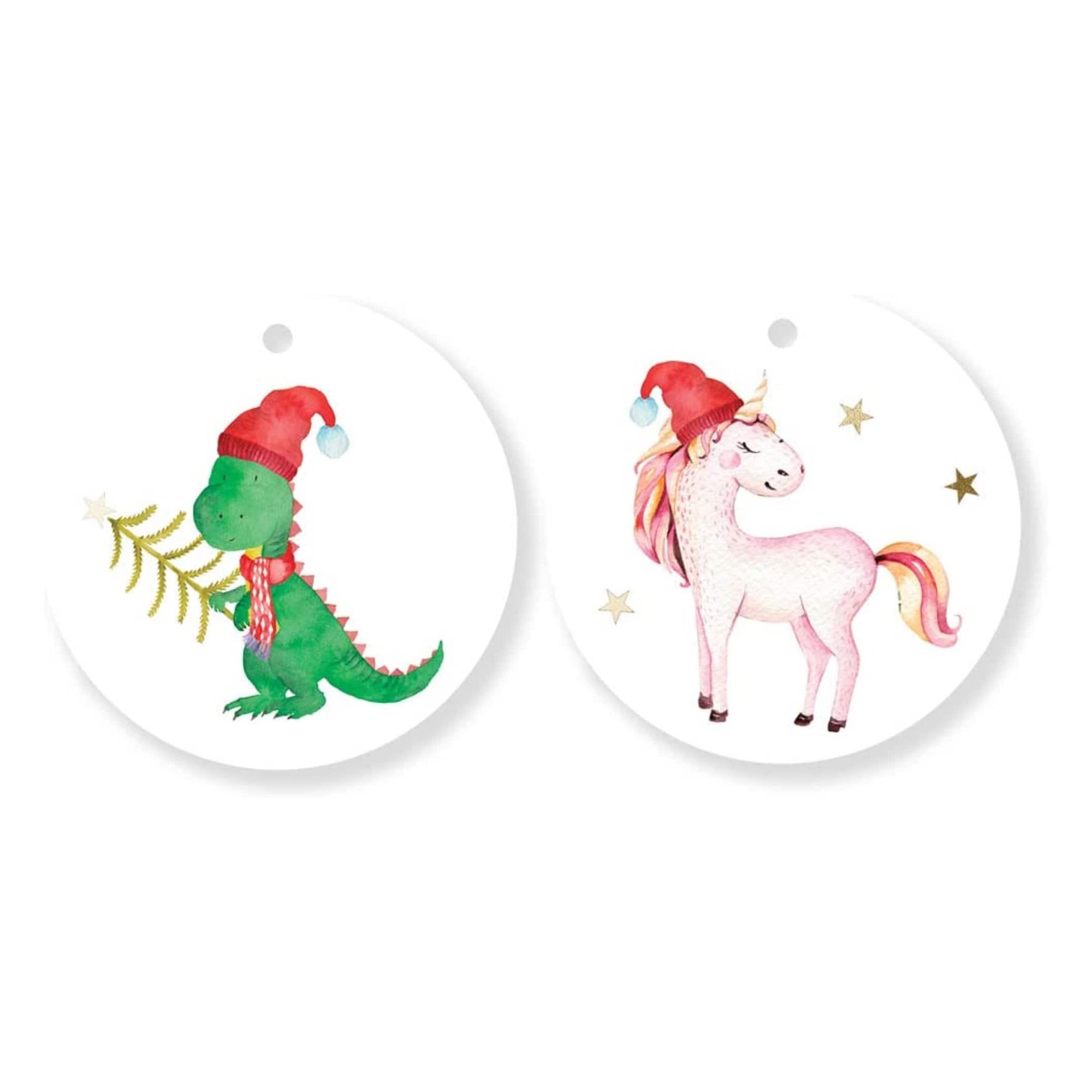 Christmas dinosaur and unicorn gift tags