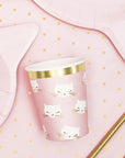 Tazas de gato rosa y blanco