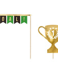 Set de decoración para tarta con banderín y trofeo de gol