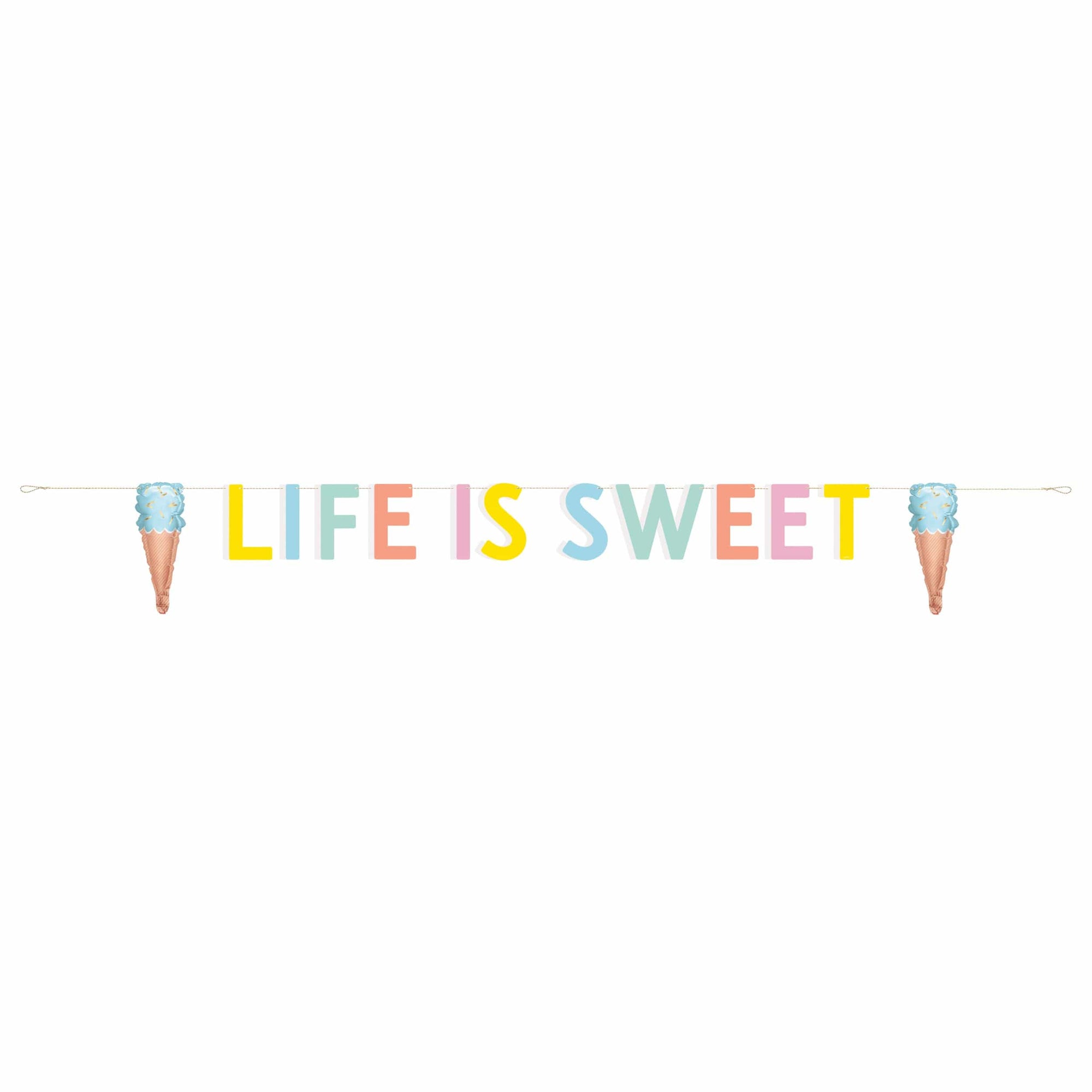 Life is Sweet letter balloon banner with ice cream cone decorations pastel party garland for birthday celebration dessert themed party supplies