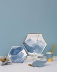 Assiettes mouchetées bleues et dorées - Petites