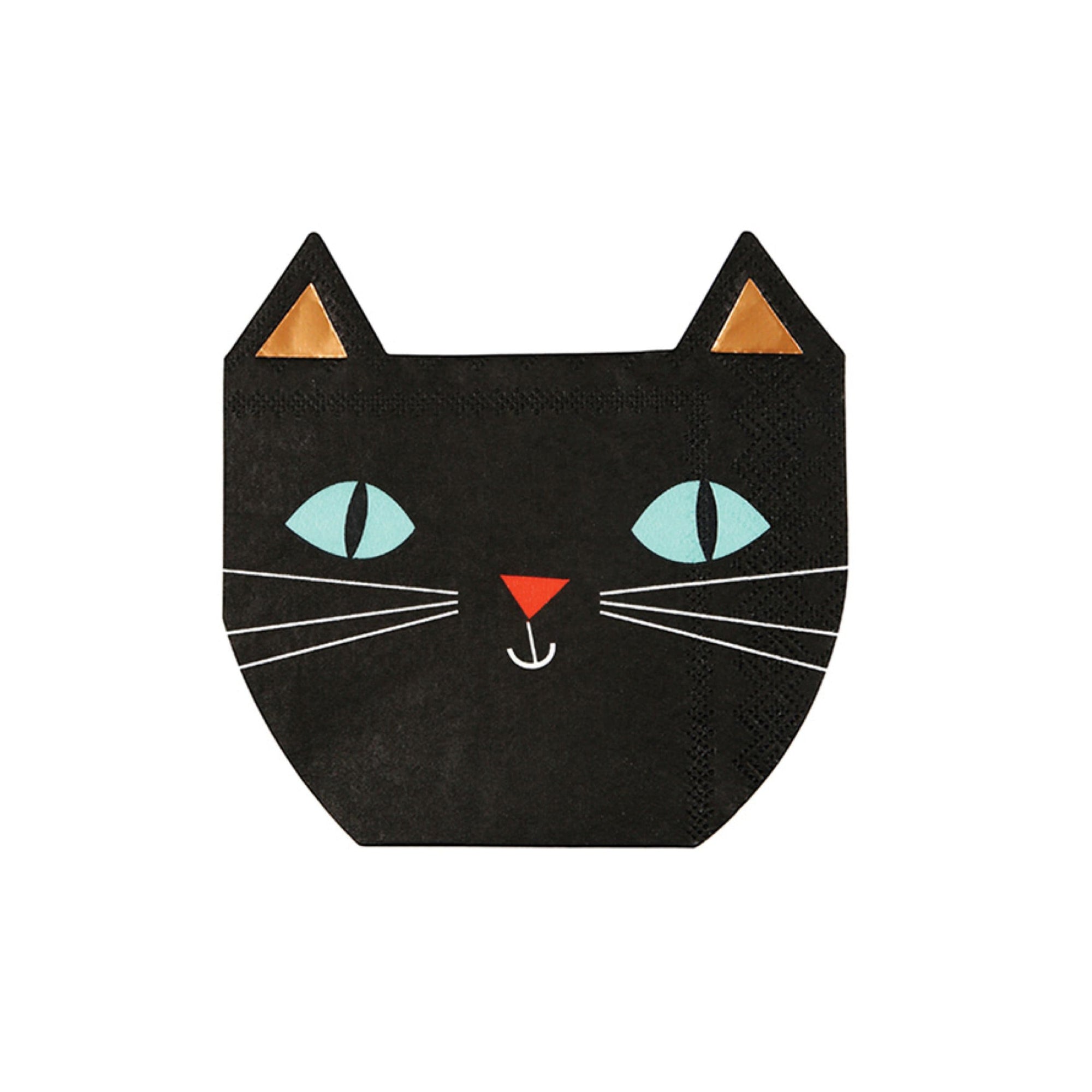Black Cat Die Cut Halloween Napkins - Light Green Eye, Copper Foil Version