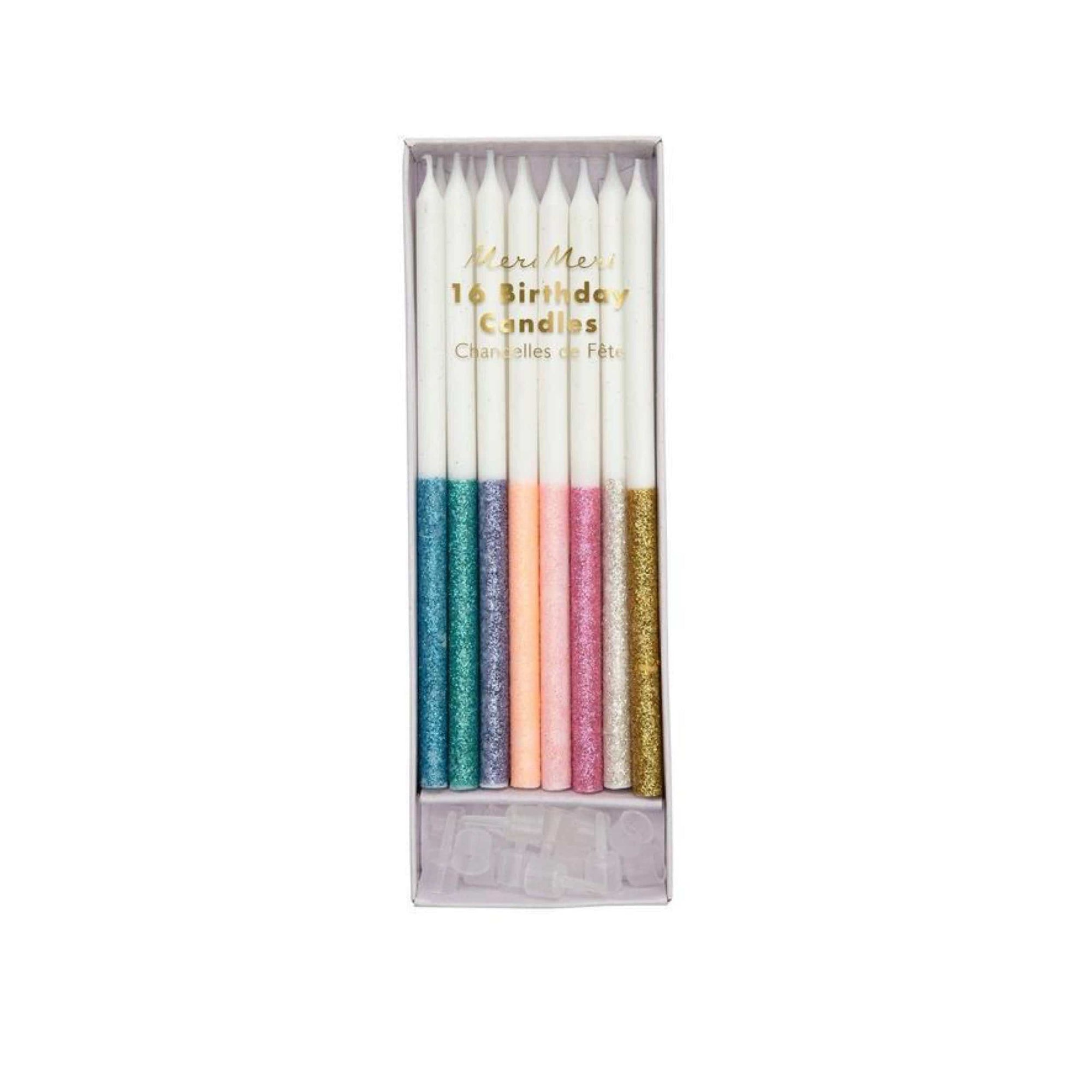 Meri Meri RAINBOW GLITTER DIPPED PARTY CANDLES