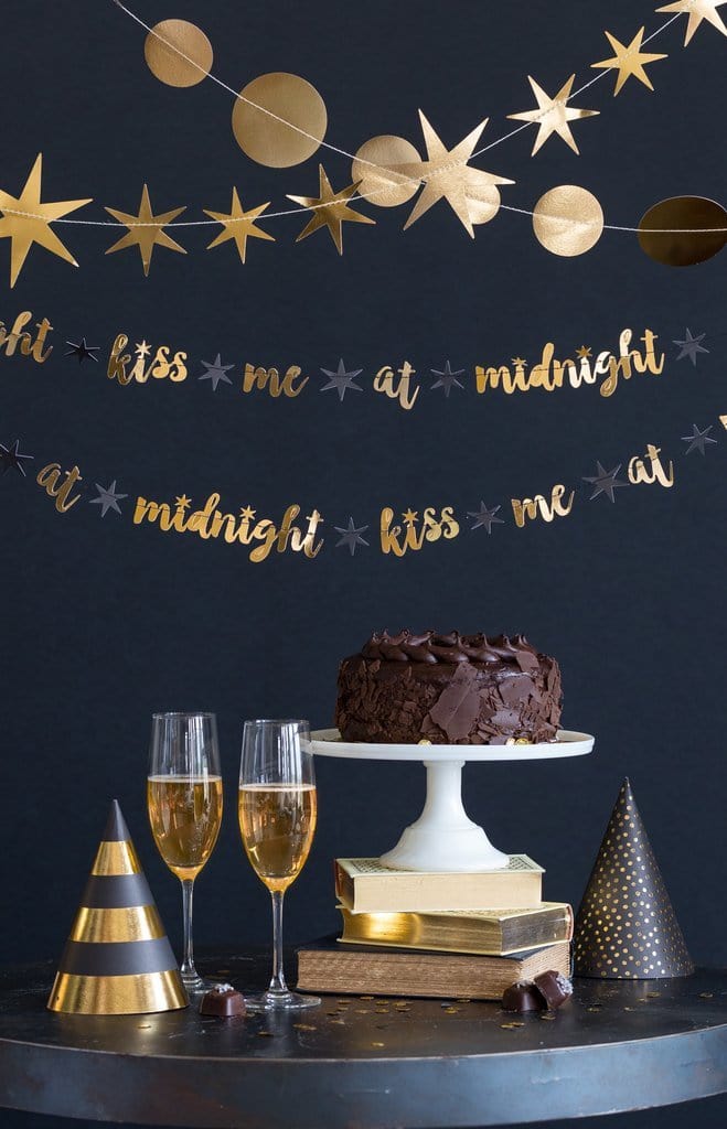 Kiss Me At Midnight Gold New Year&#39;s Banner