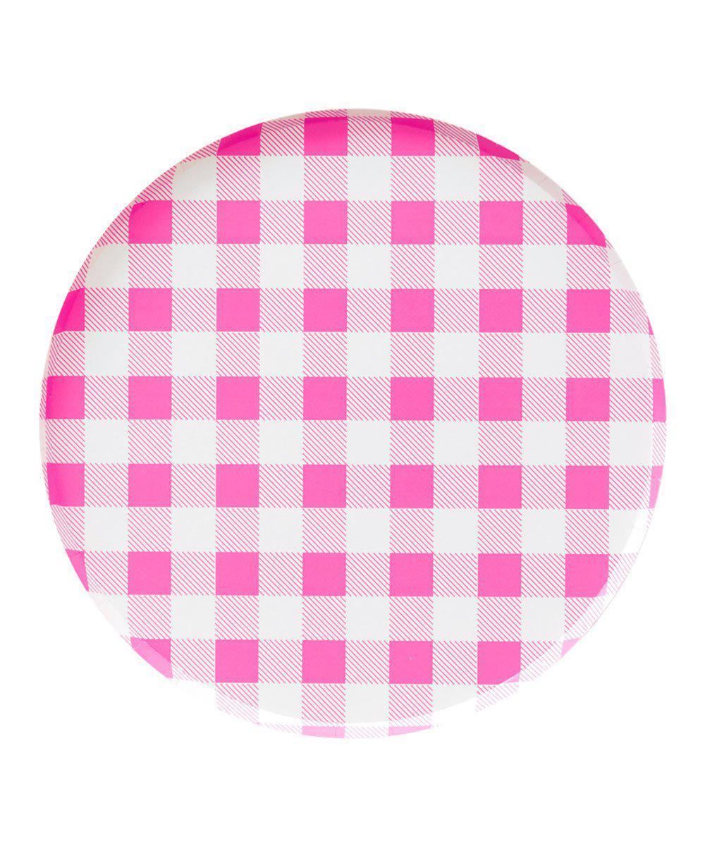 Pink Gingham Circle Plates