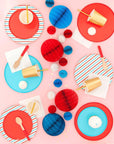 Red and Blue Stripe Circle Plates - Large