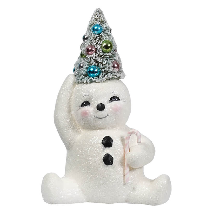 Chapeau d'arbre pastel, bonhomme de neige avec canne en bonbon