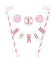 Pink First Birthday Garland Cake Topper